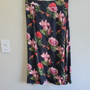 Catherine Malandrino Black and Pink Floral Midi Skirt